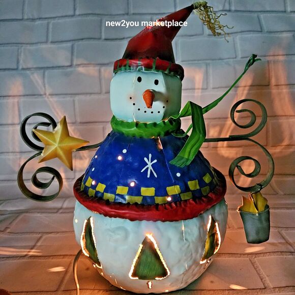 Whimsical Metal Snowman Candle Lantern Holder Holiday Christmas Decor 13” Tall - Picture 14 of 16